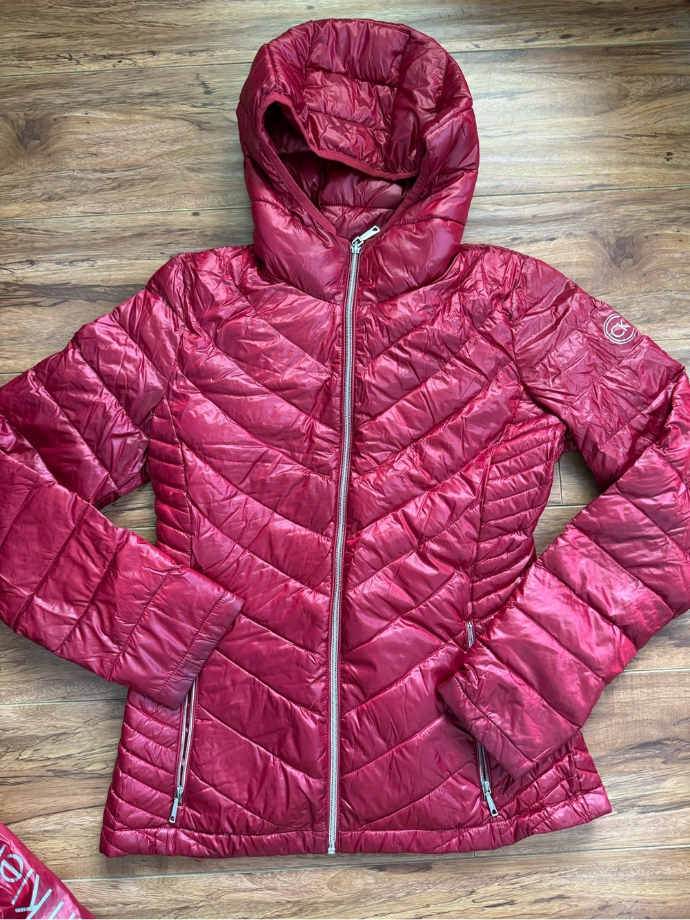 Calvin Klein Quilted Hooded Puffer Jacket - Deep Red